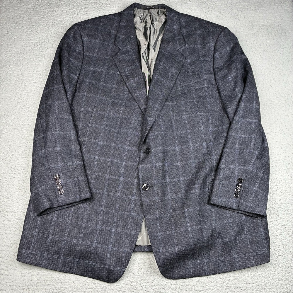 Armani Collezioni Su Misura Sport Coat 50R IT Gray Blue Windowpane Wool Italy